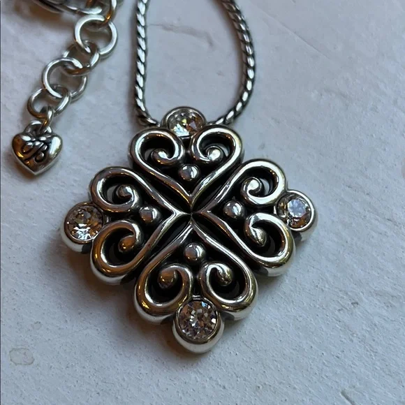 Retired Brighton alcazar bejeweled heart pendant chain silver plated - Picture 2 of 11